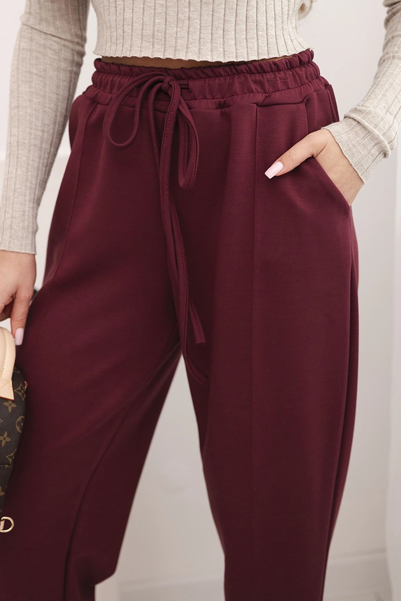 Kesi Włoski Elegant women's high-waisted trousers with a tie at the waist burgundy