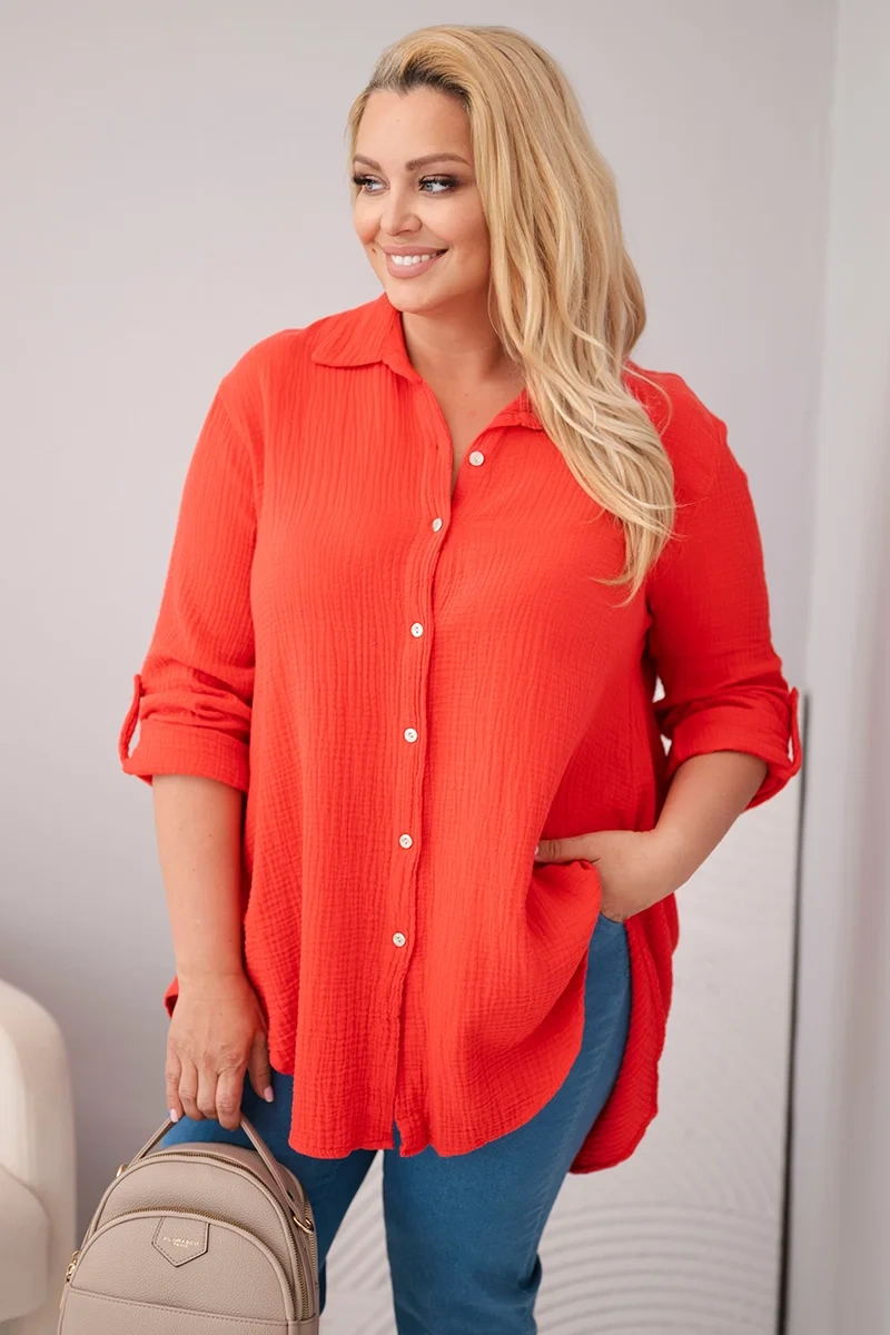 Kesi Włoski Bavlnená mušelínová košeľa Plus Size červený