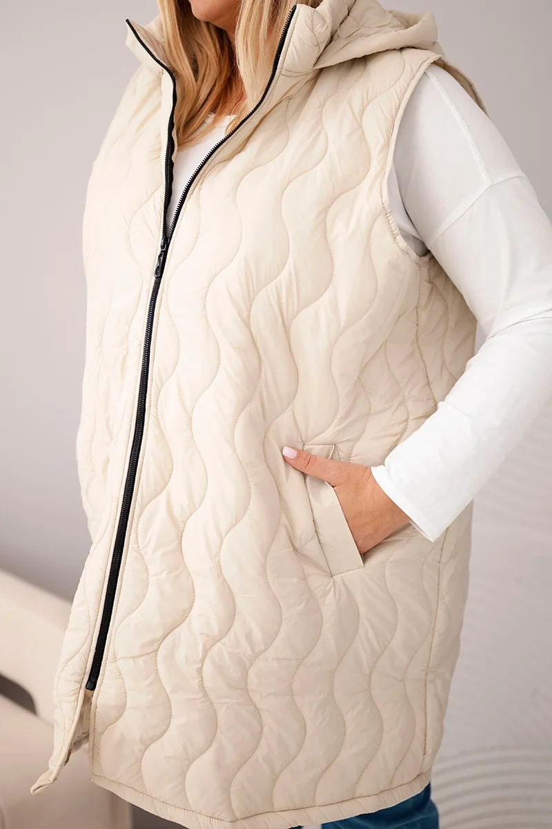 Kesi dámska plus size prešívaná vesta s kapucňou