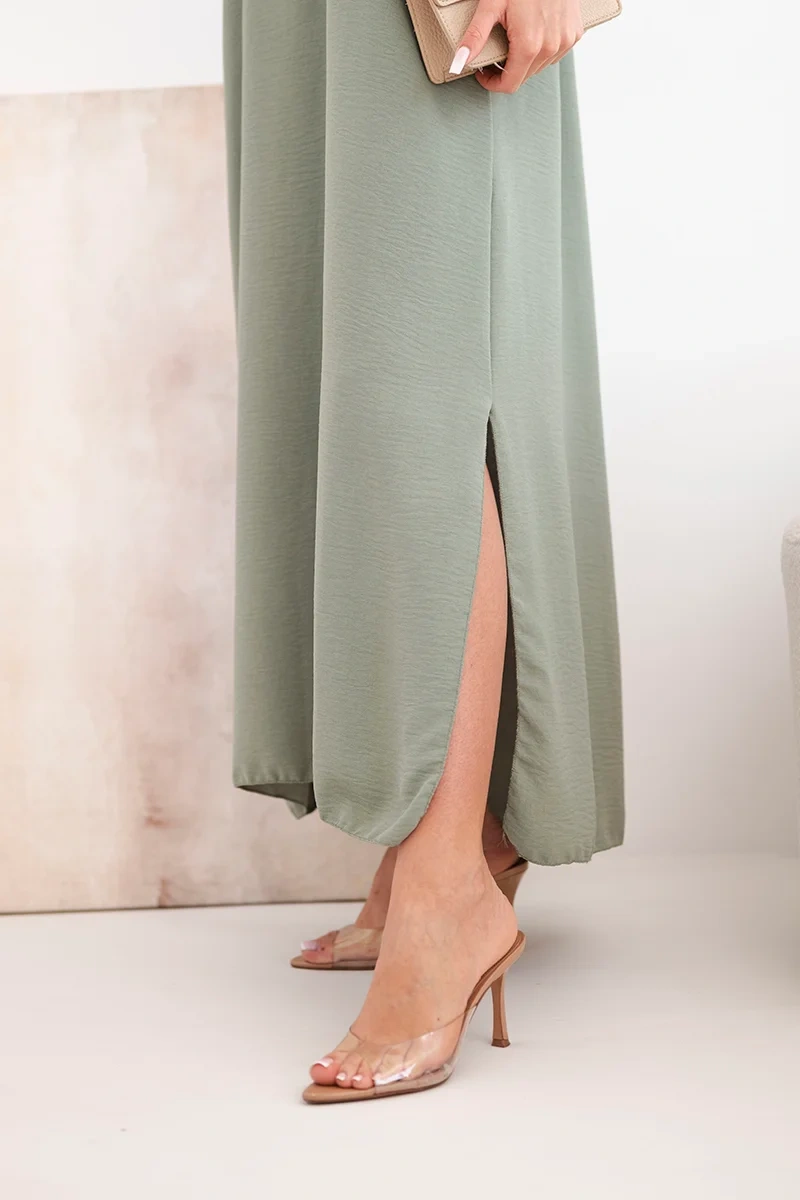 Long dress with straps light khaki