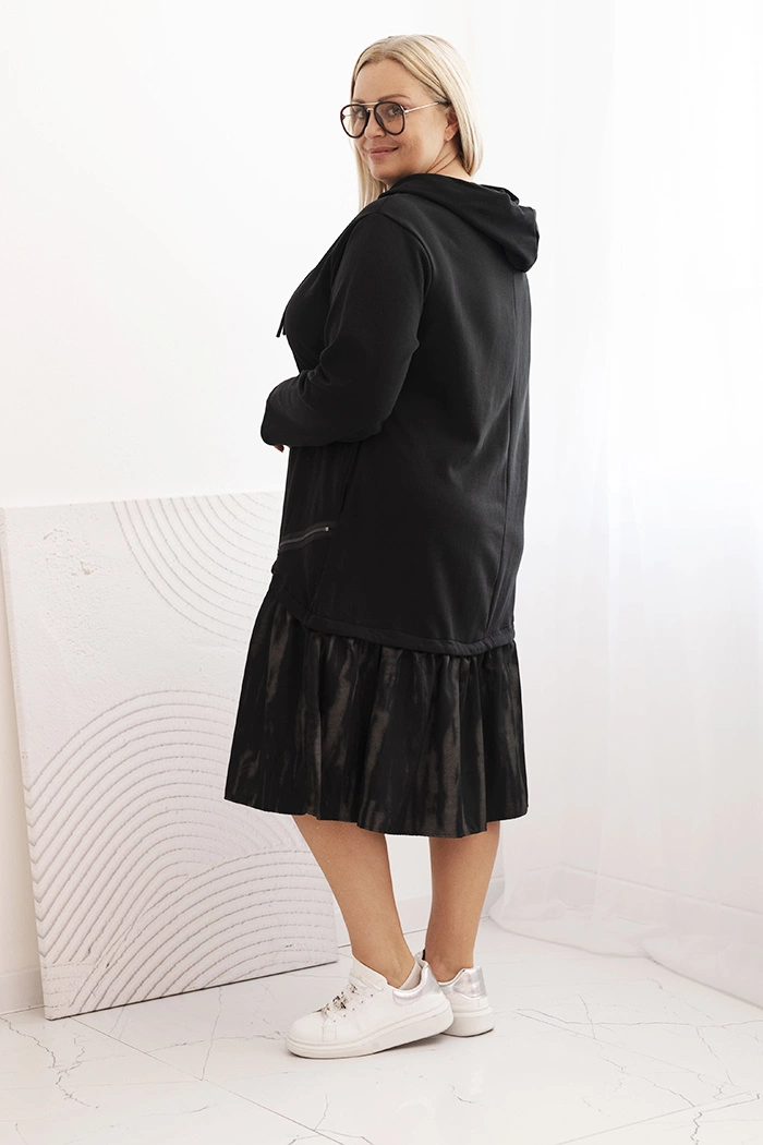 Kesi Włoski Plus Size women&#039;s cotton dress with a hood and ruffle black