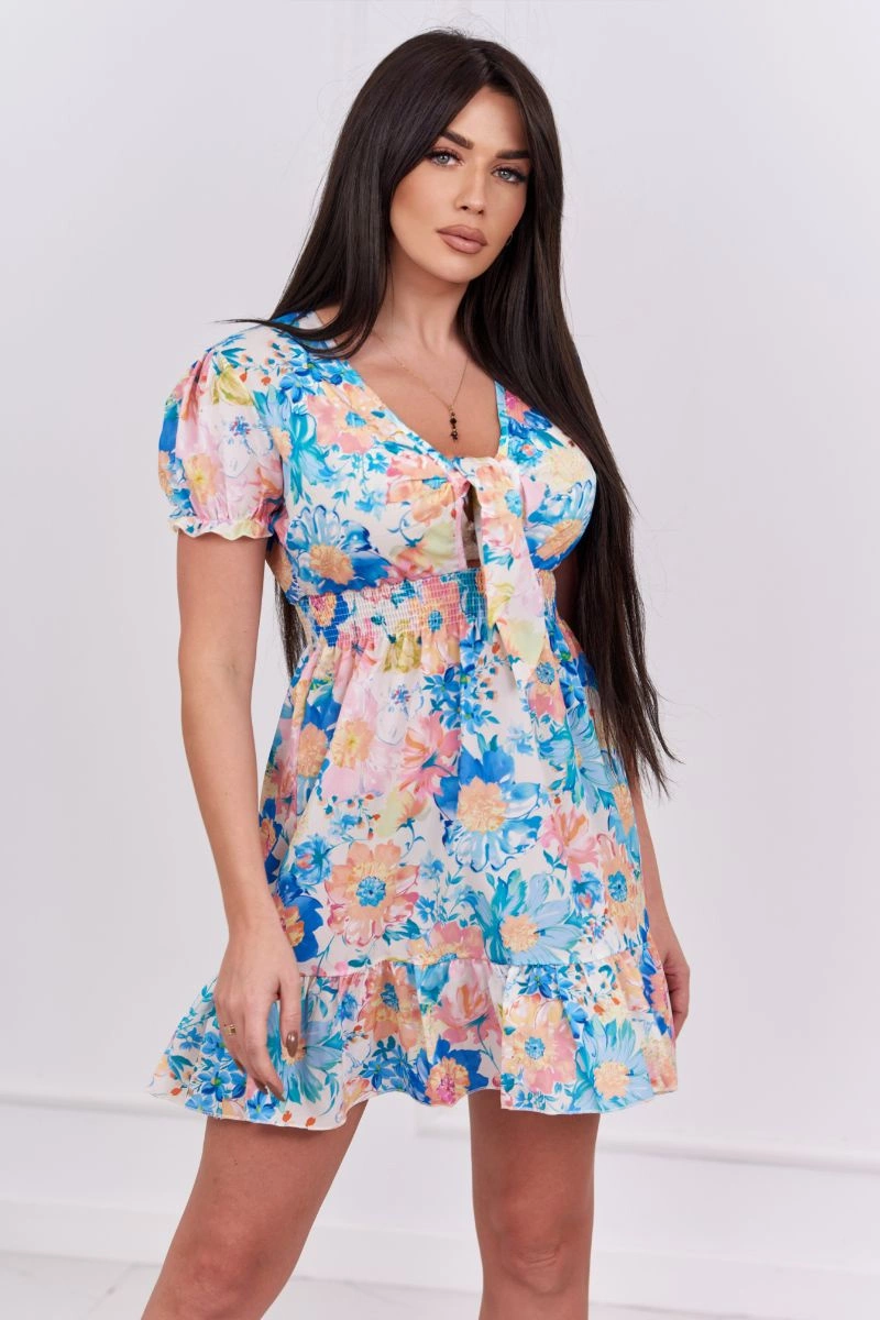 Ecru floral dress with V-neck