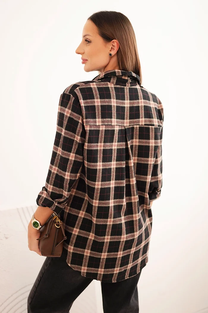 Kesi Włoski Women's cotton checkered shirt with a longer back black