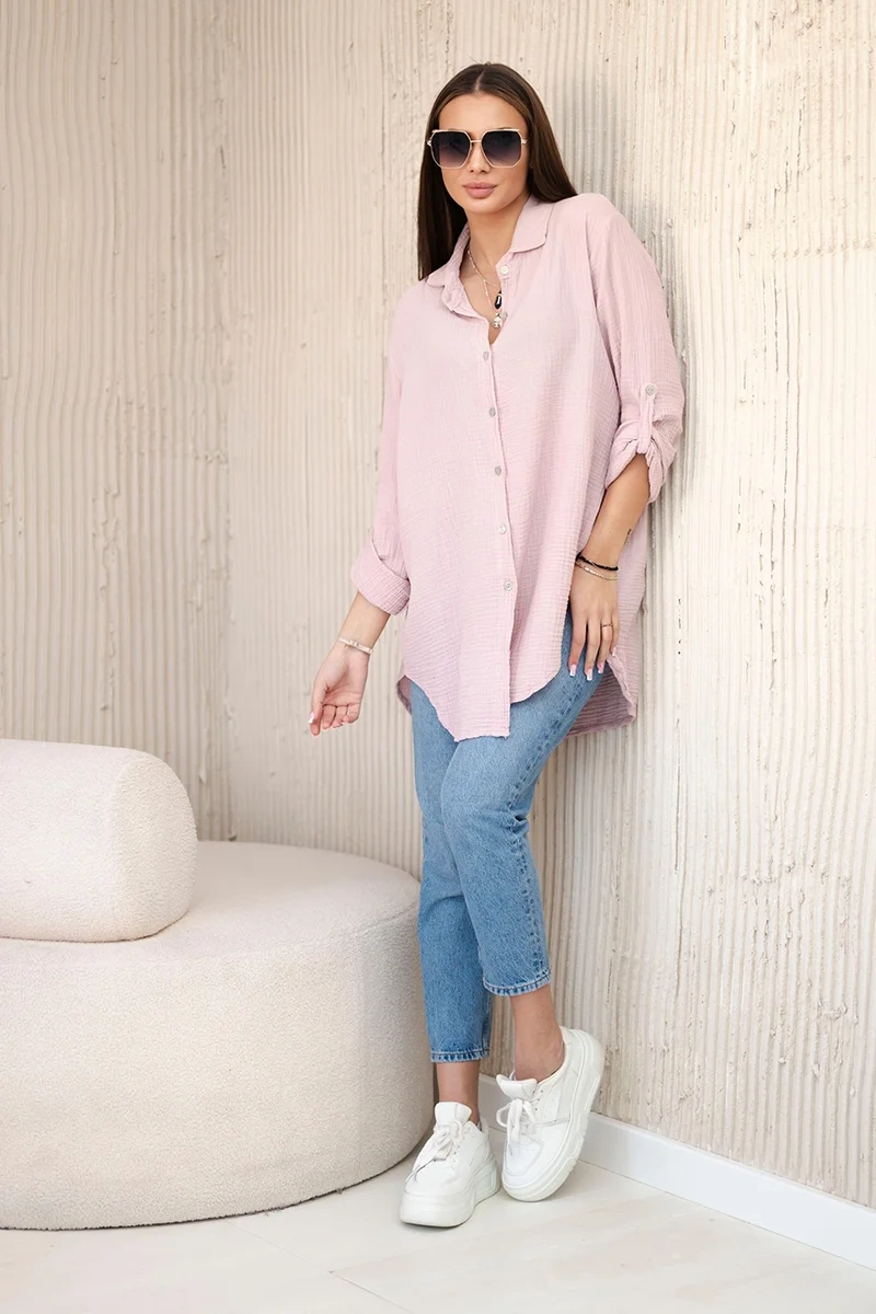 Kesi Włoski Cotton muslin shirt oversize dark powder pink