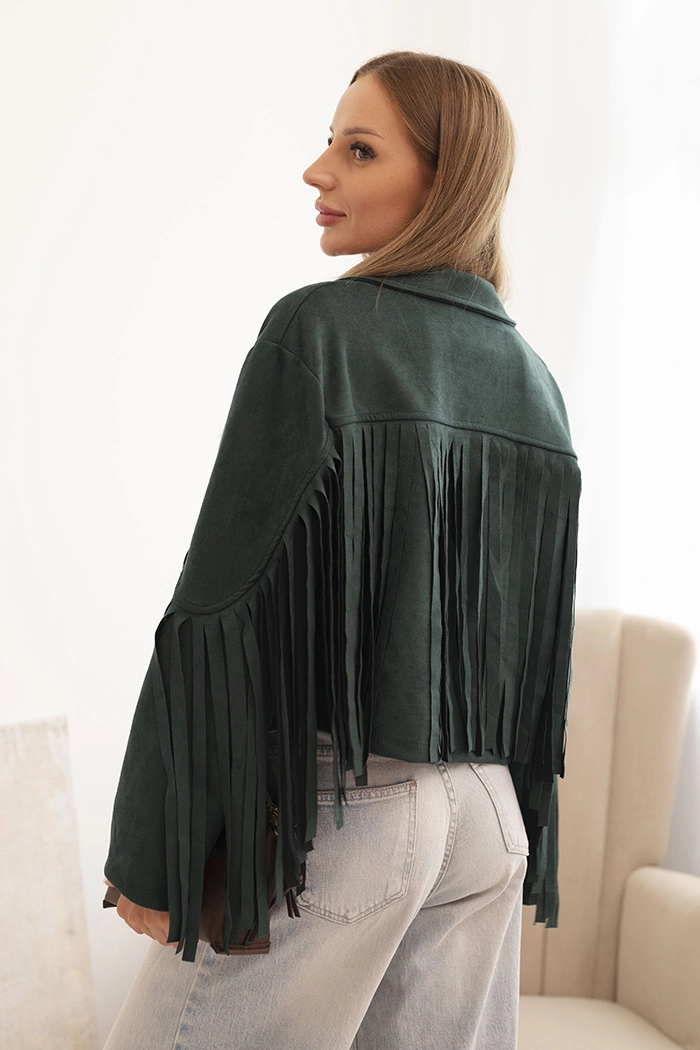 Kesi Włoski Women's jacket with fringes made of suede dark green