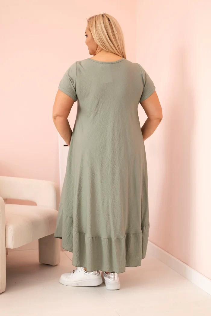 Kesi Włoski Dámske šaty plus size s krátkym rukávom a volánom z ľahkej viskózy khaki
