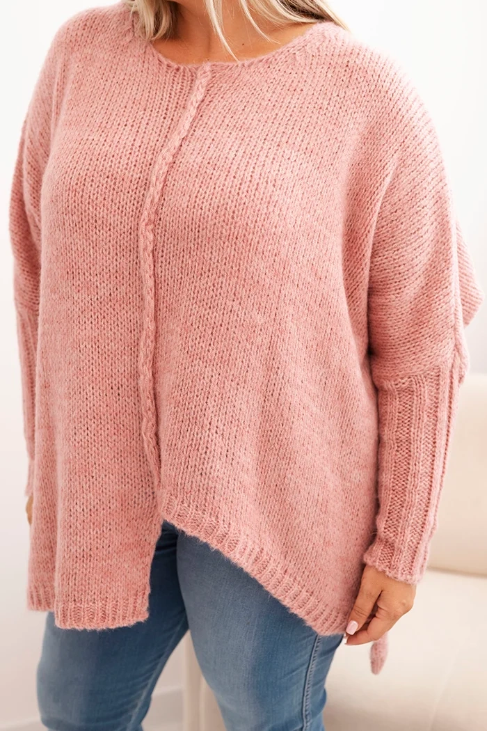 Kesi Włoski Women&#039;s Plus Size sweater with acrylic in a loose fit and 3/4 sleeve dark pink