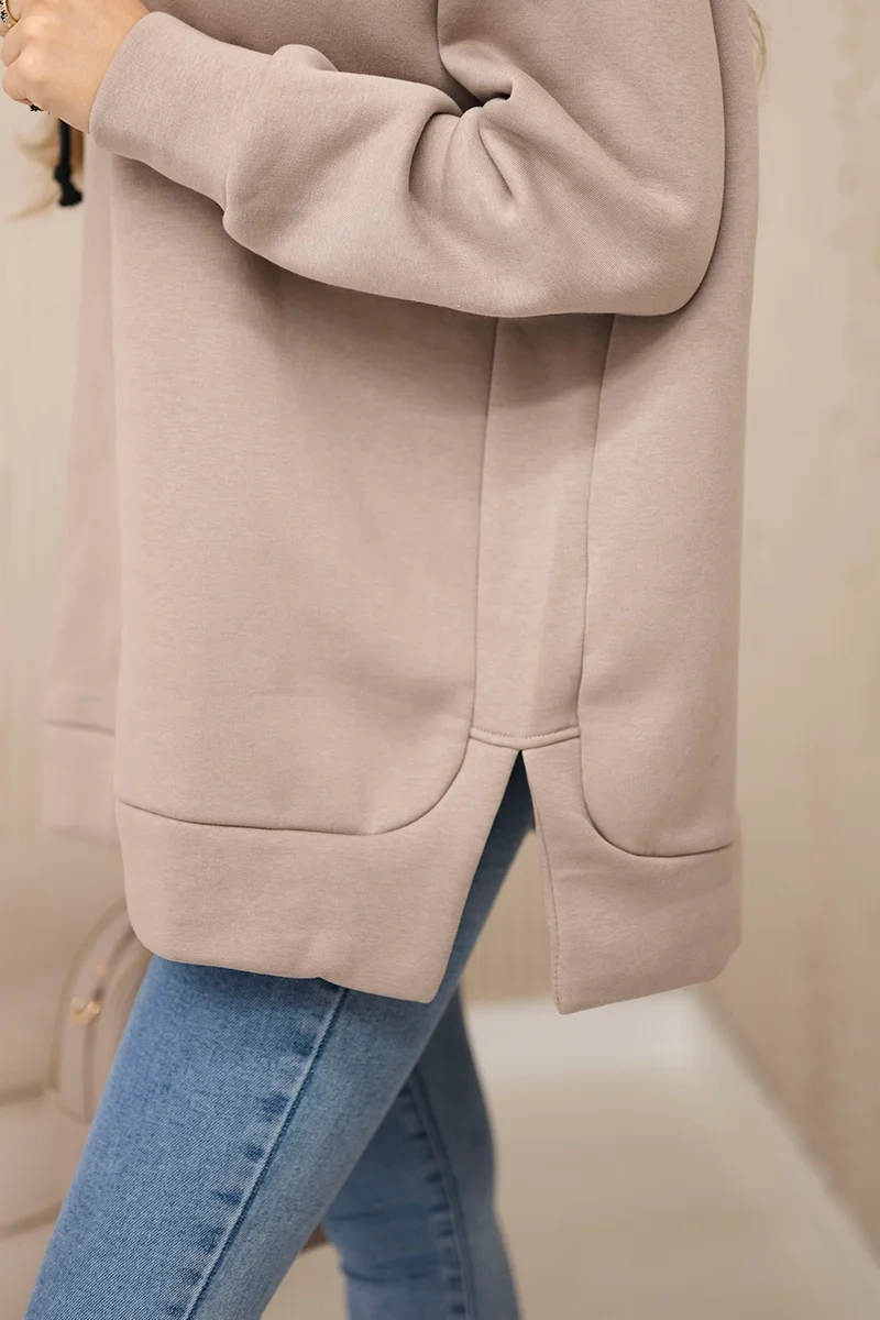 Insulated sweatshirt with side zipper dark beige