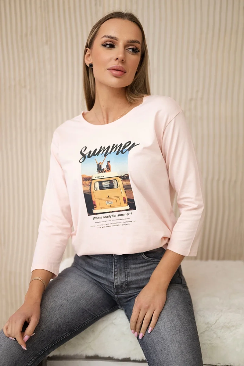 Blouse with Summer car print powder pink
