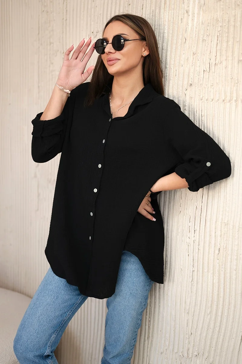 Kesi Włoski Cotton muslin shirt oversize black
