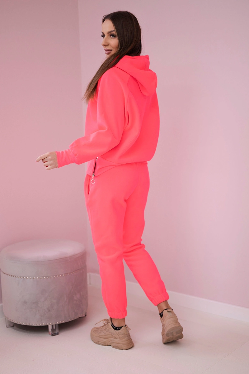 Insulated turtleneck set with hood in pink neon color