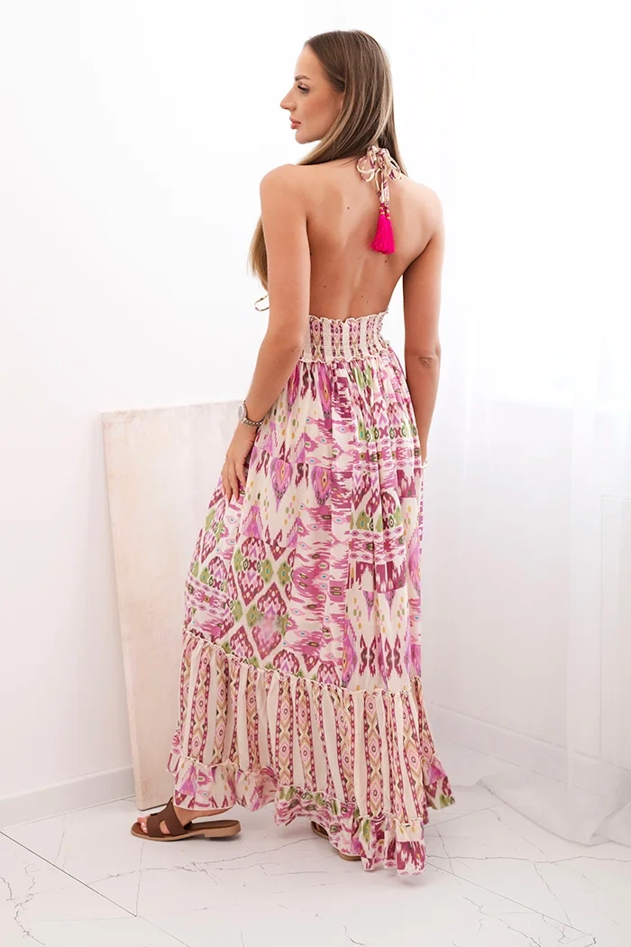 Kesi Włoski Women's viscose dress with straps with a deep neckline and frill violet