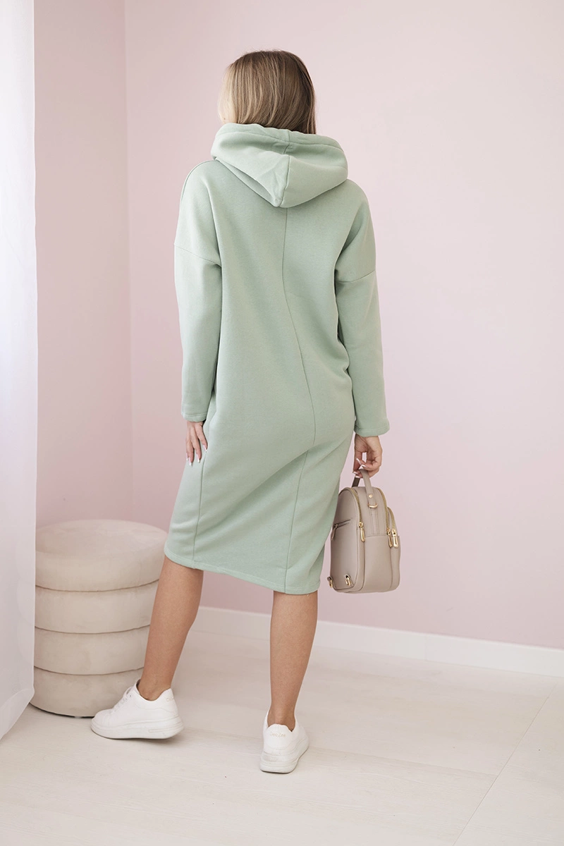 Kesi Dress with a hood and a slit on the side dark mint