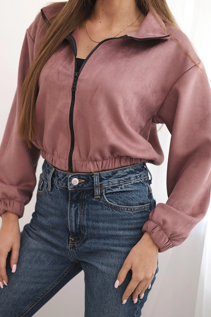 Suede sweatshirt with a zip dark pink
