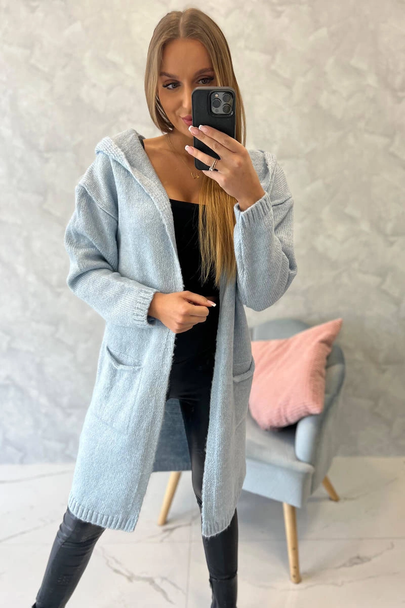 Plain sweater with a hood and pockets in blue