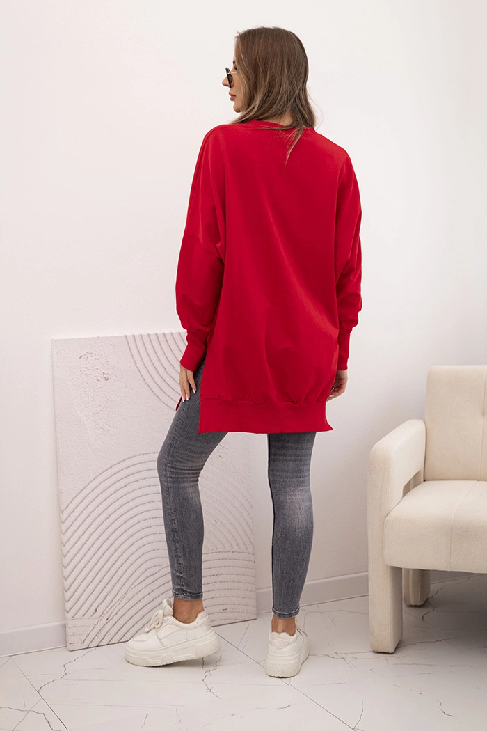 Kesi Women&#039;s cotton sweatshirt with a wide hem red