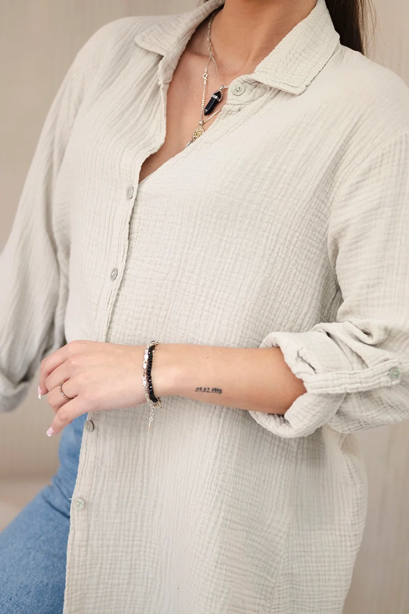 Kesi Włoski Cotton muslin shirt oversize dark beige