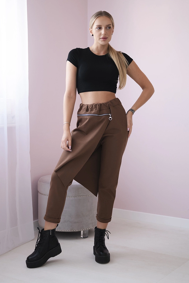 Kesi Włoski Punto Milano Winter trousers with a decorative zipper brown