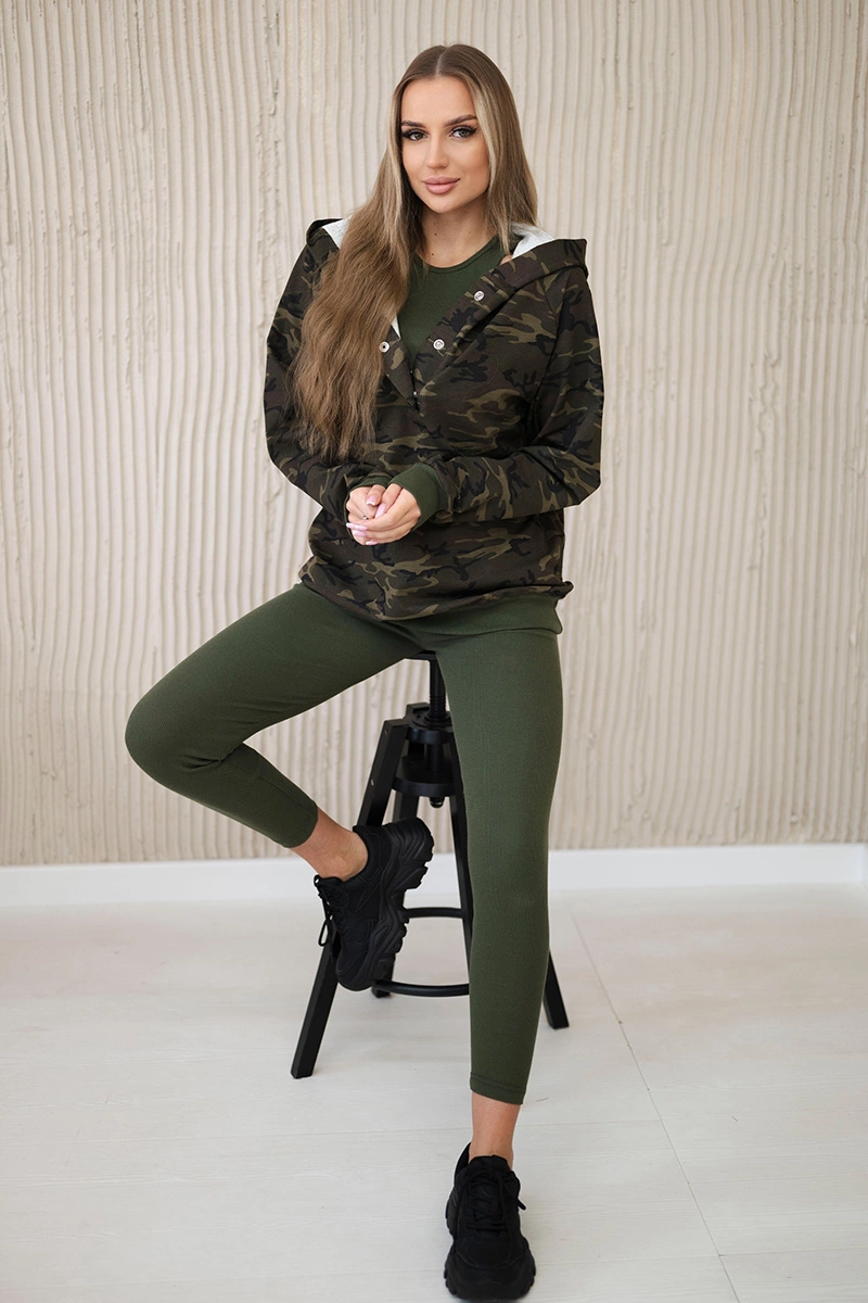 3-piece MOOR set of sweatshirt, top and leggings brown + cappuccino