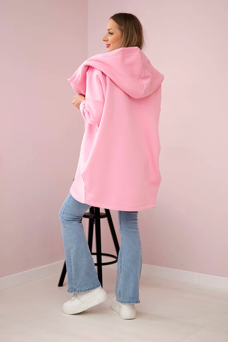 Sweatshirt with short zipper in powder pink color