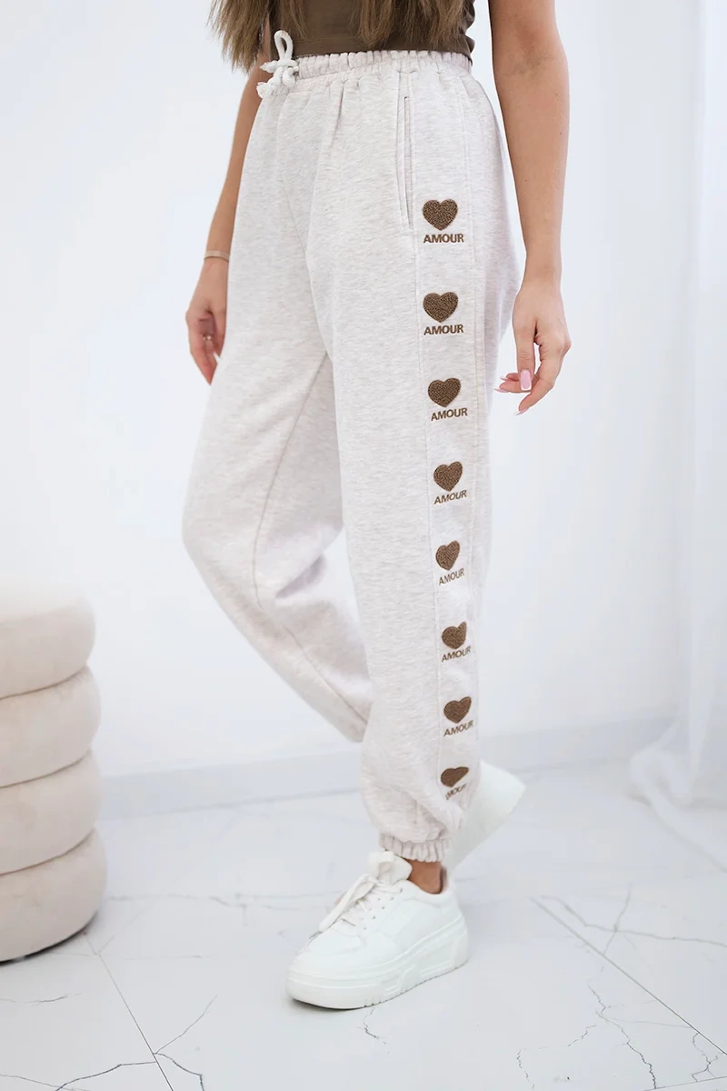Amour beige melange cotton trousers