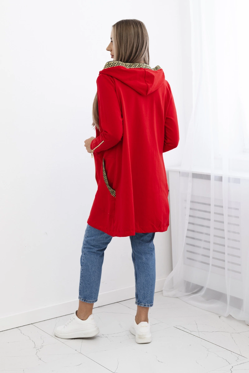 Sweatshirt with decorative belt in red color