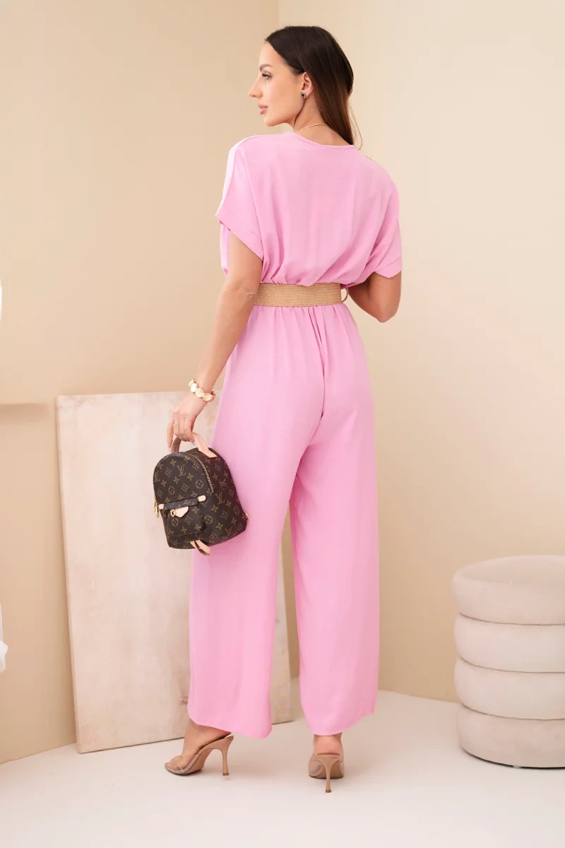 Jumpsuit with decorative belt at the waist pink