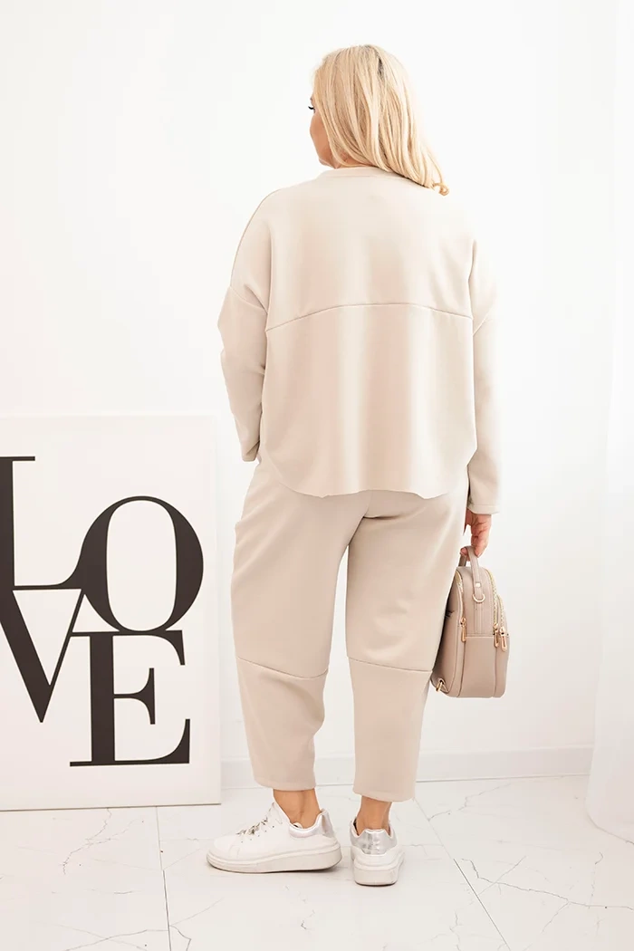 Kesi Włoski Plus Size women's set butter sweatshirt and pants with pockets beige