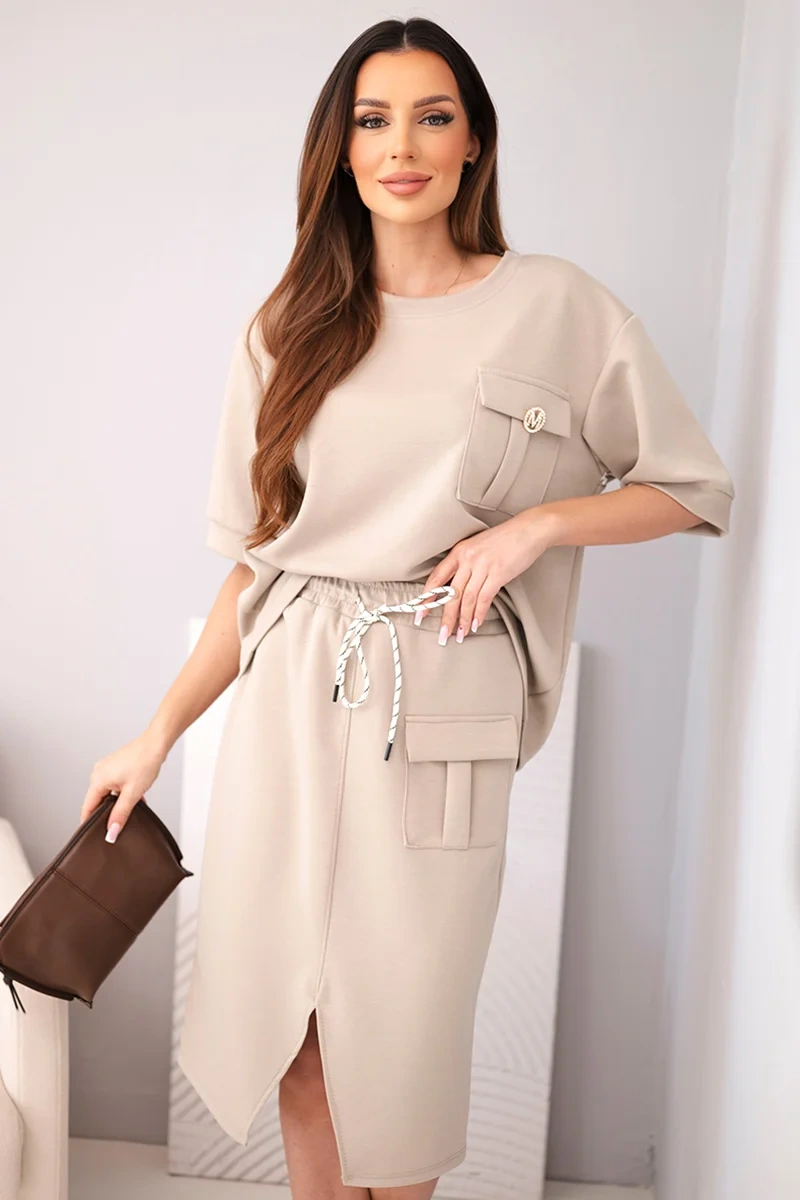 Дамски комплект Kesi с блуза и миди пола