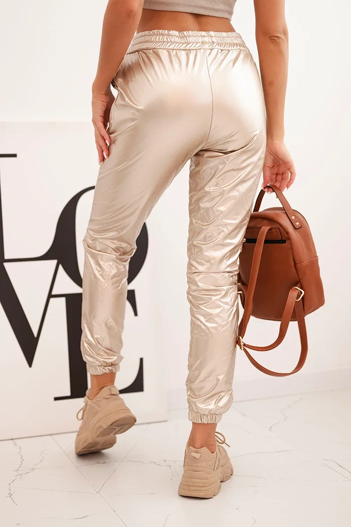 Double-layer trousers with beige velour