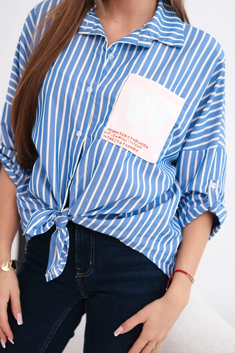 Дамска раирана риза с дънкова панделка
