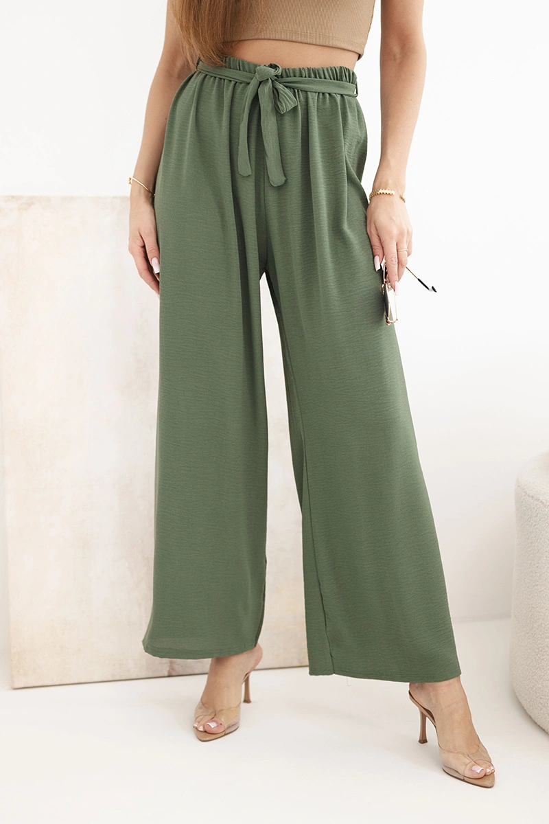 Панталон Kesi с връзки на талията, цвят каки