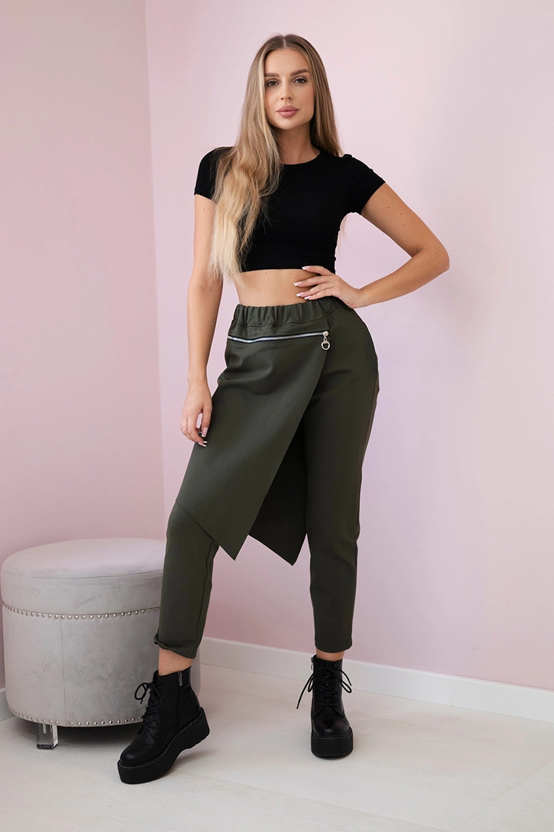 Punto Milano winter trousers with decorative khaki zipper