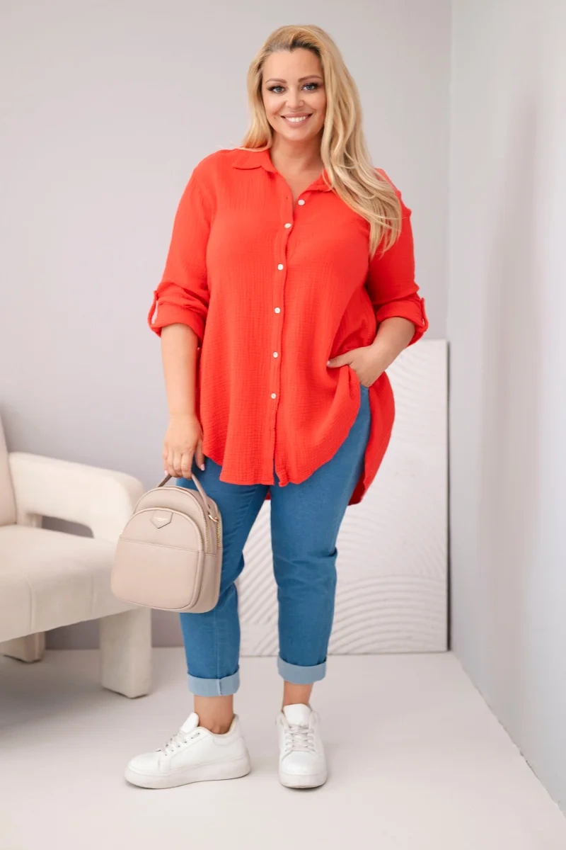 Kesi Włoski Bavlnená mušelínová košeľa Plus Size červený