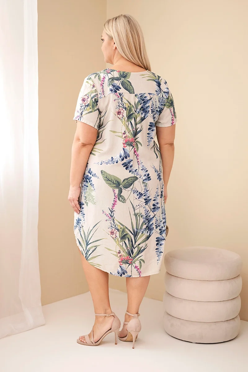 Kesi plus size šaty s krátkym rukávom, béžové