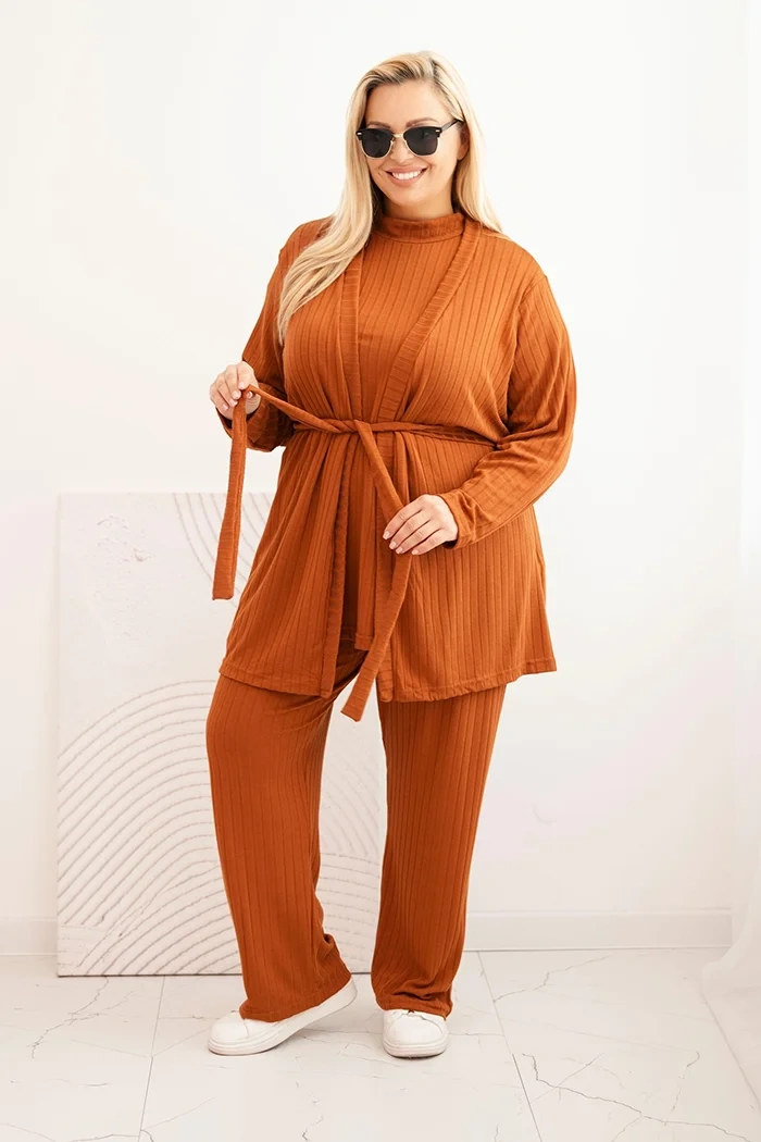 Kesi Dámsky komplet Plus Size 3-dielny camelový