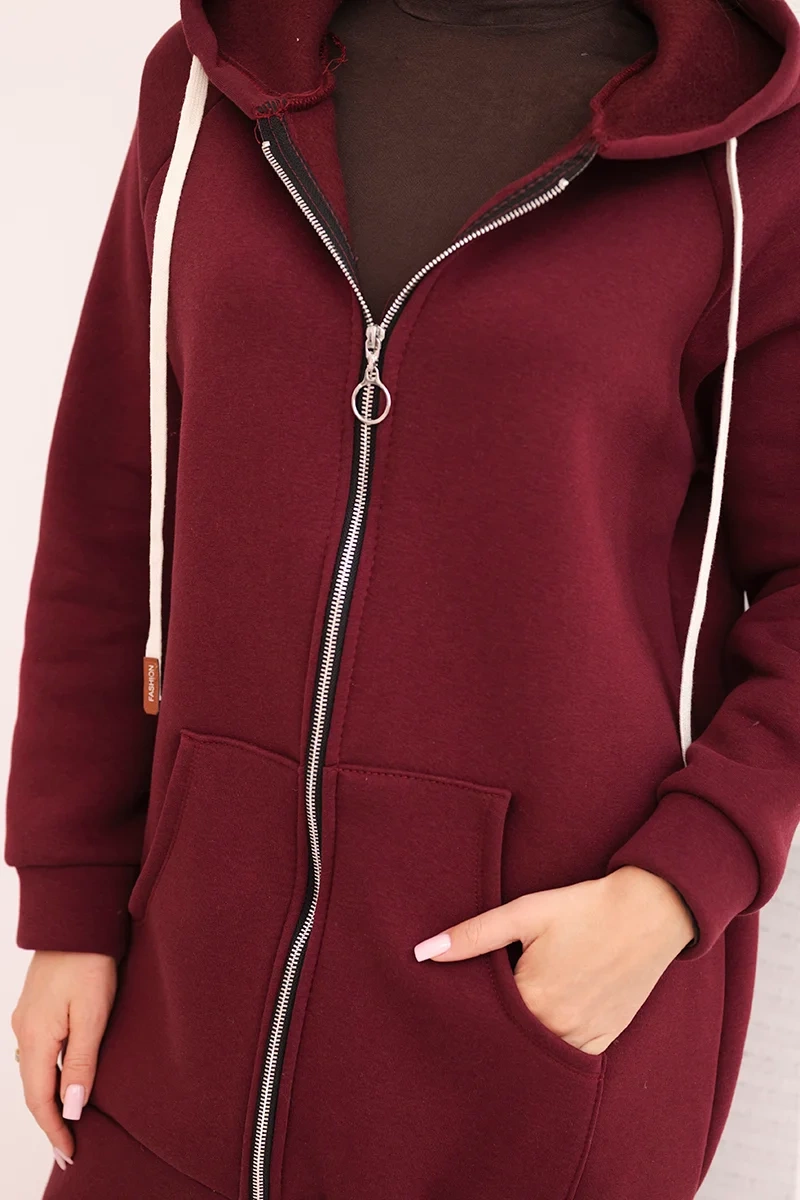 Kesi Włoski Women's sweatshirt with a hood and zipper burgundy