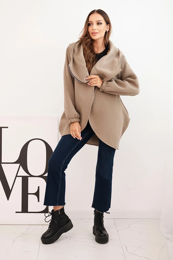 Kesi Włoski Women's insulated hoodie with an asymmetrical zipper fango