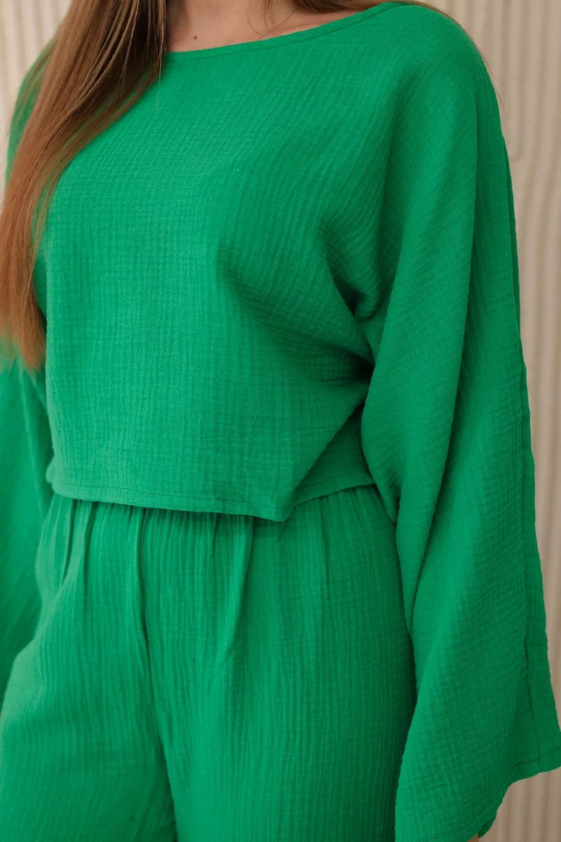 Muslin set blouse + trousers green
