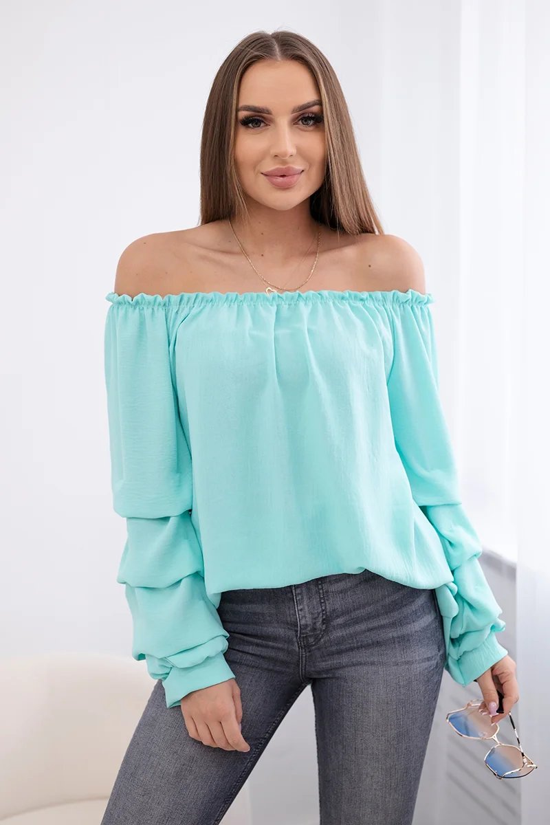 Spanish Blouse With Decorative Mint Sleeves