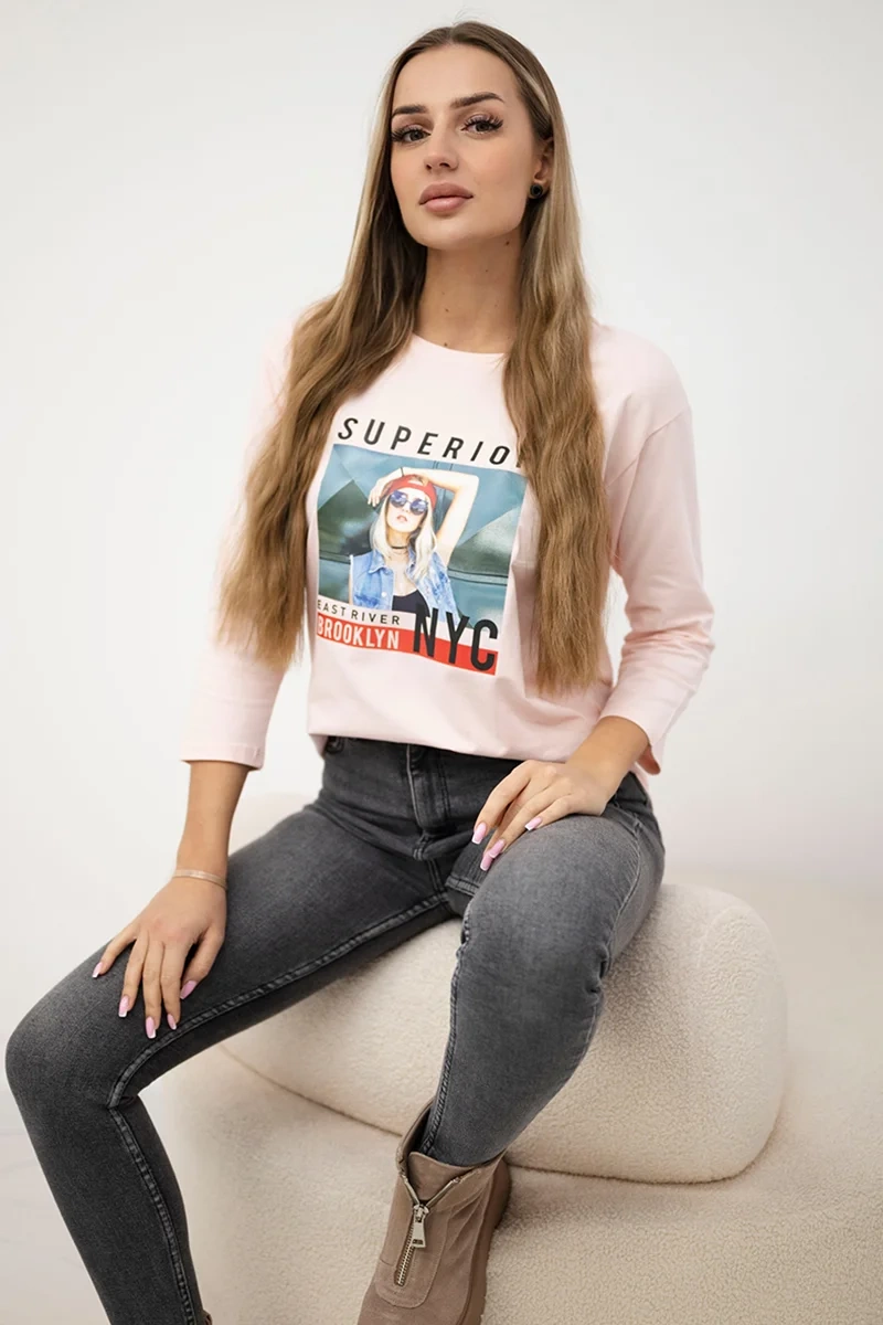 Blouse with Superior print powder pink