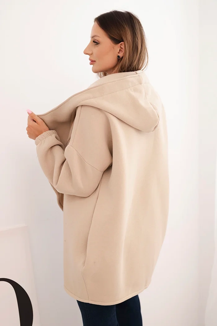 Kesi Włoski Women's insulated hoodie with an asymmetrical zipper beige