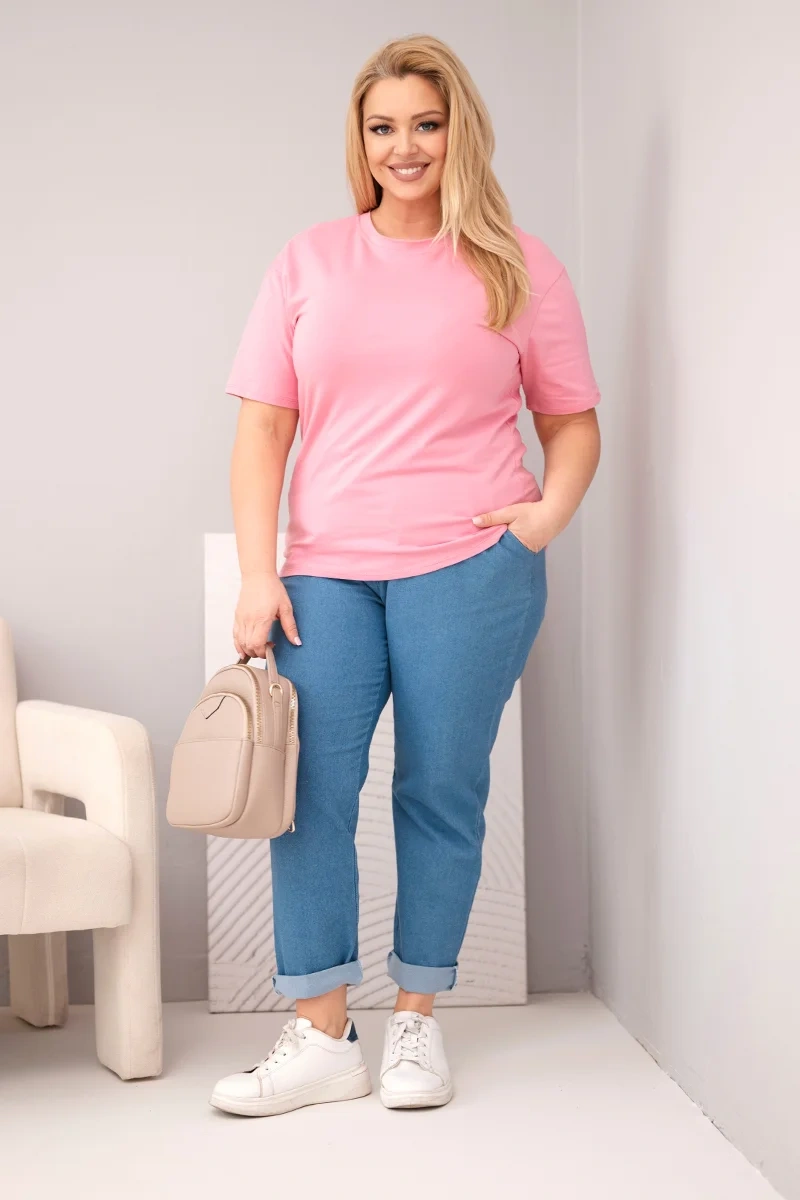 Kesi dámske bavlnené krátke rukáv tričko plus size svetloružové