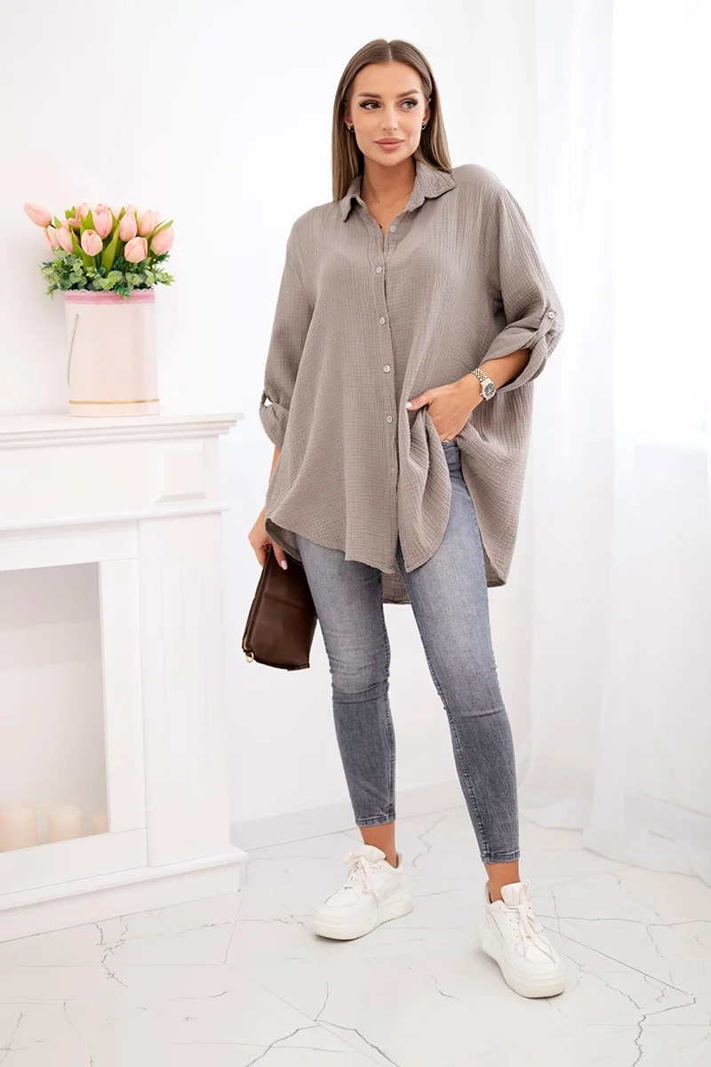 Kesi Włoski Cotton muslin shirt Plus Size fango