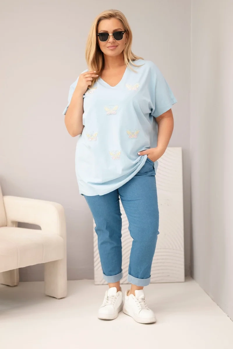 Kesi Plus Size blúzka s motýľmi modrá