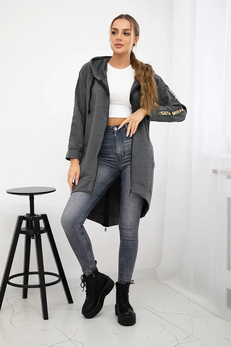 Zip-up sweatshirt in graphite melange back