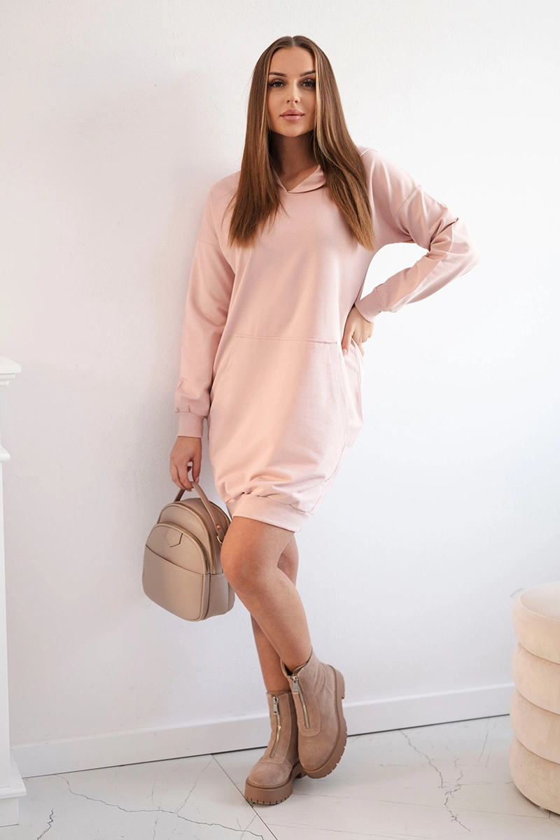 Dark powder pink dress with a hood