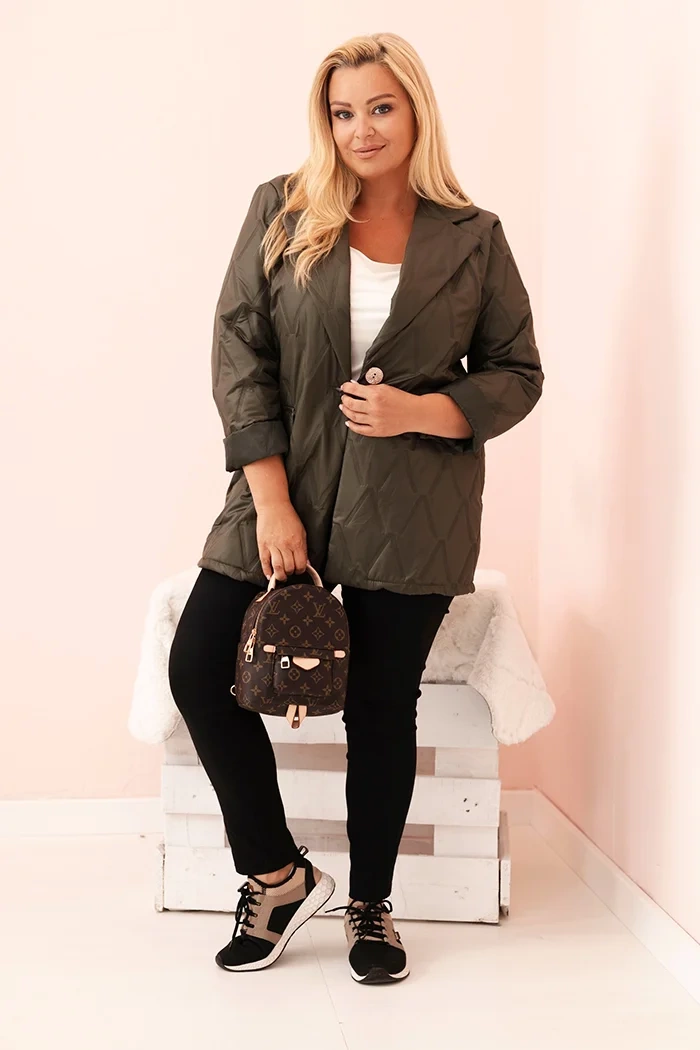 Kesi Włoski Plus Size women's quilted jacket with collar and button khaki