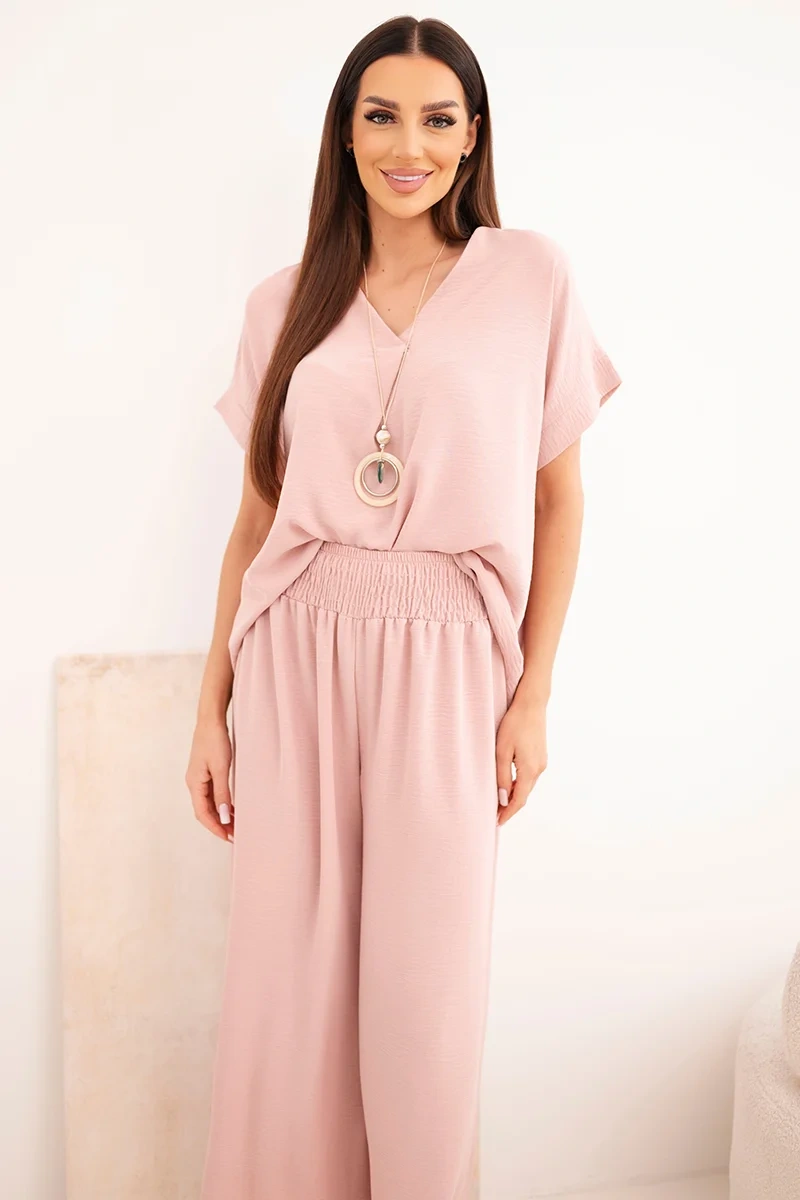 Set with necklace blouse + trousers dark powder pink