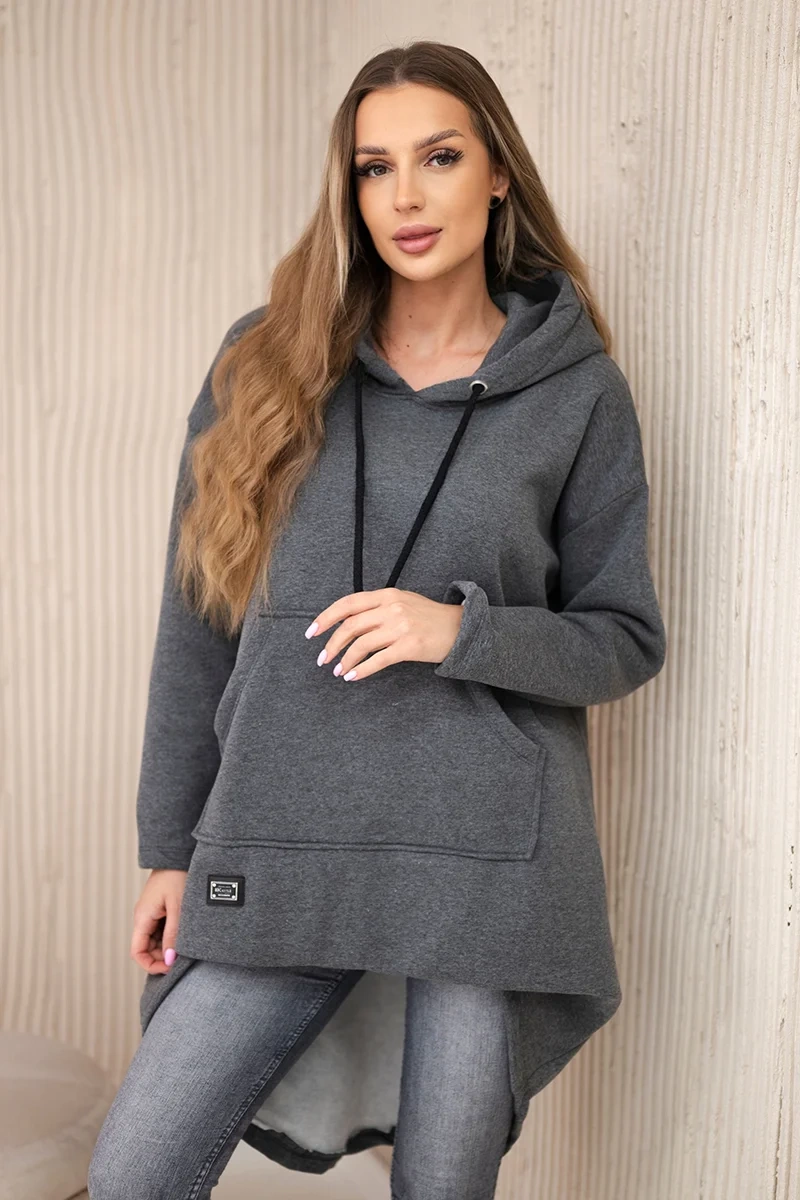 Padded sweatshirt with a long back and a graphite hood